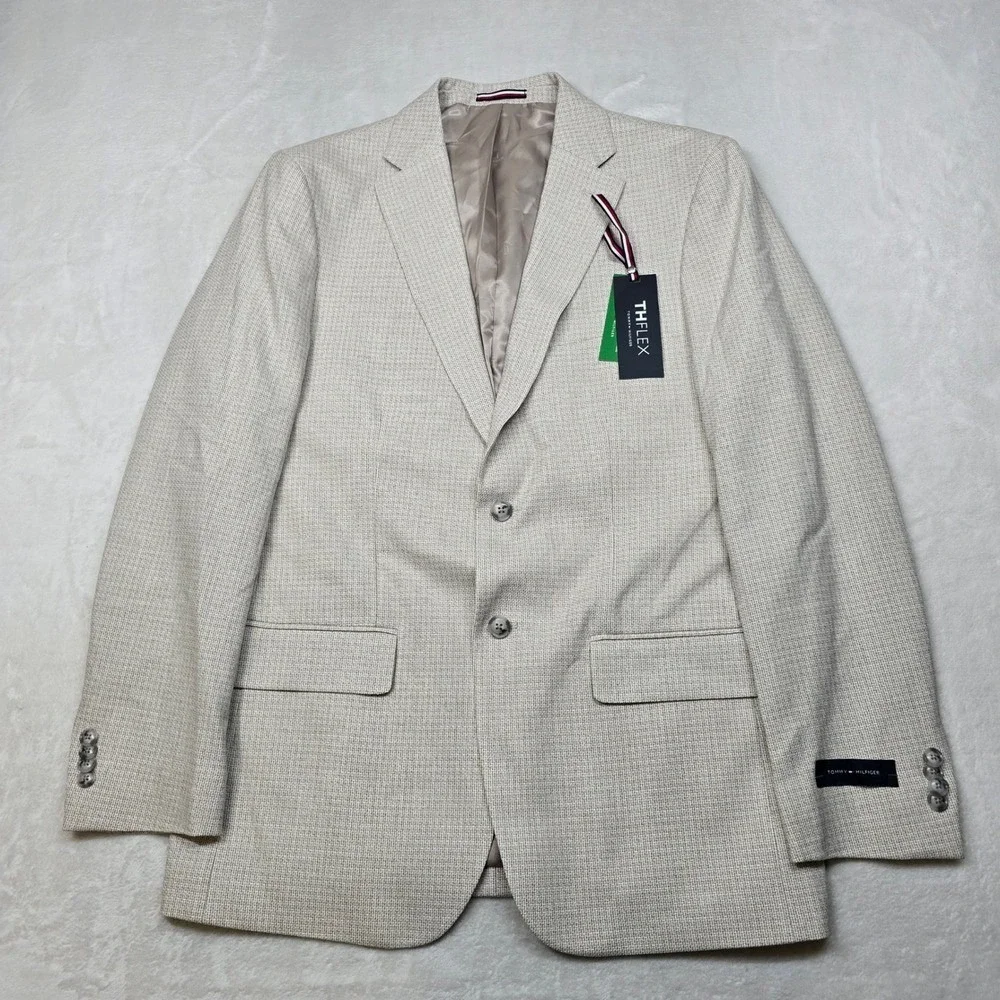 Tommy Hilfiger Conrad Sport Coat Mens 40R White Tan Modern Fit Blazer‎ $295 NEW